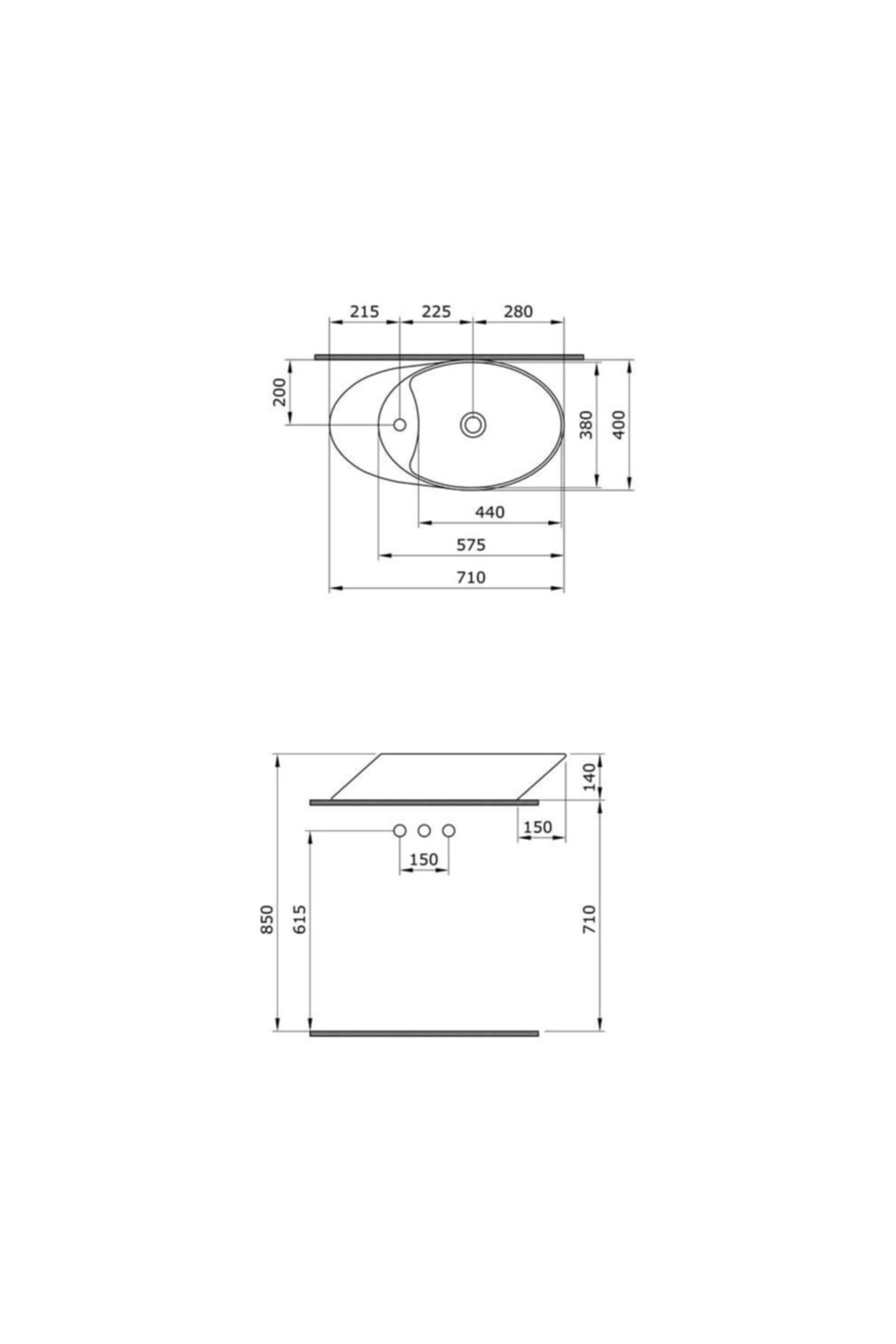 Vessel Batarya Banklı Çanak Lavabo 72 Cm - Mat Gri