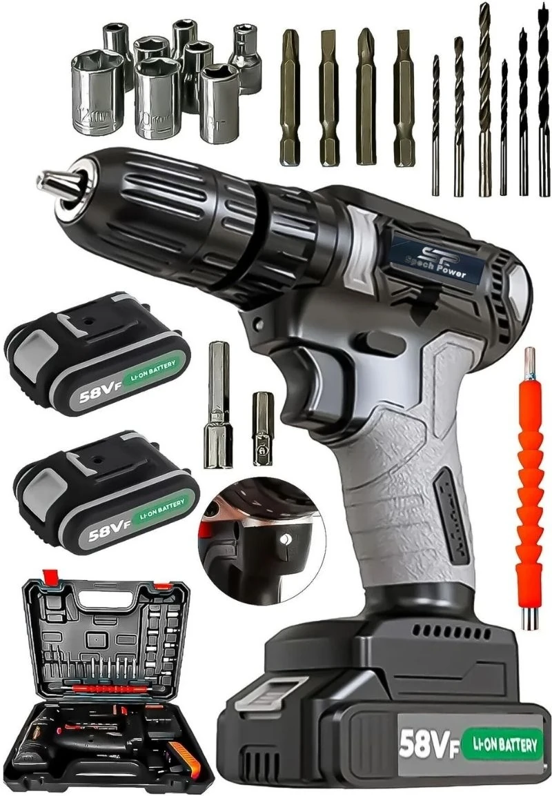 Usa 58 Vf 12 Ah Bakır Sargılı Motor Çelik Şanzuman 2 Akülü Matkap Şarjlı Vidalama Matkap