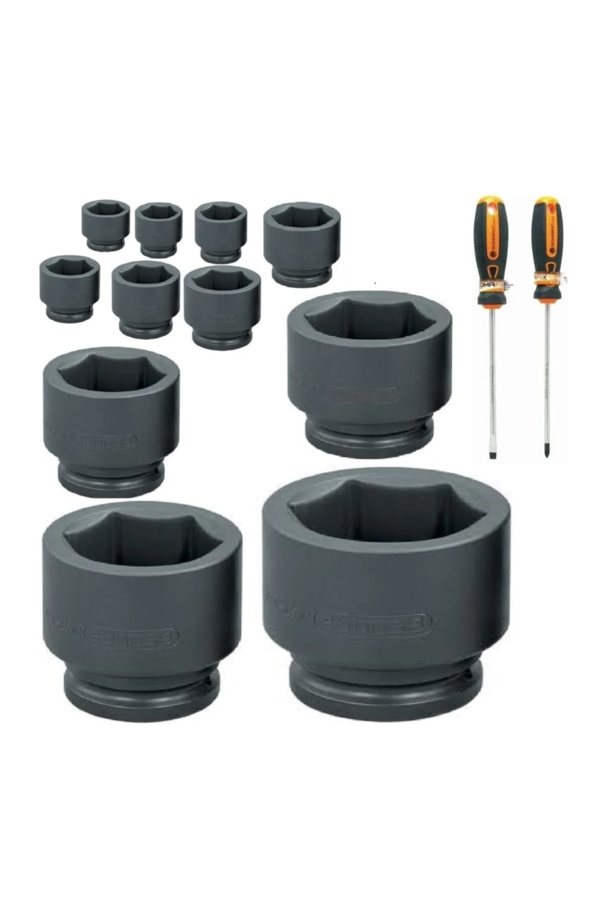 3/4” 6 Köşe Kısa Havalı Lokma Anahtar 17-19-27-30-32-38-41-46-50-55-60 Mm 11 Parça