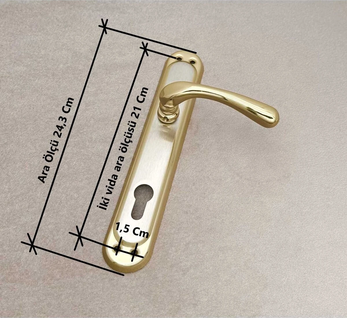 Kumru Titanyum Saten Aynalı Yale Çelik Kapı Kolu + Kapı Babası 1 Takım