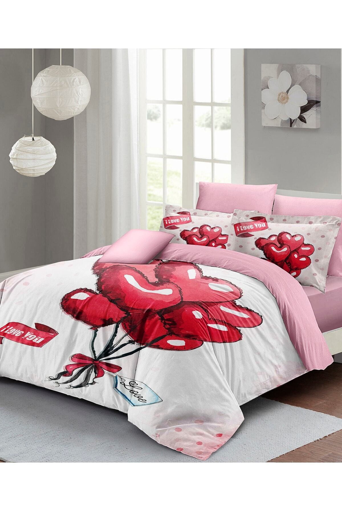 Kıng Sıze Sevgililer Günü Çift Kişilik Nevresim Takımı%100 Pamuk Saten Red Balls 220x240cm
