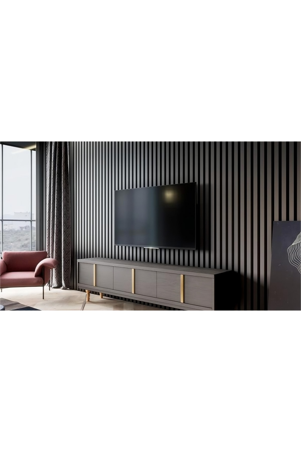 Lambiri ( 5 Adet 12x280 Cm ) Gri Antrasit Model Ev, Ofis Pvc Duvar Paneli