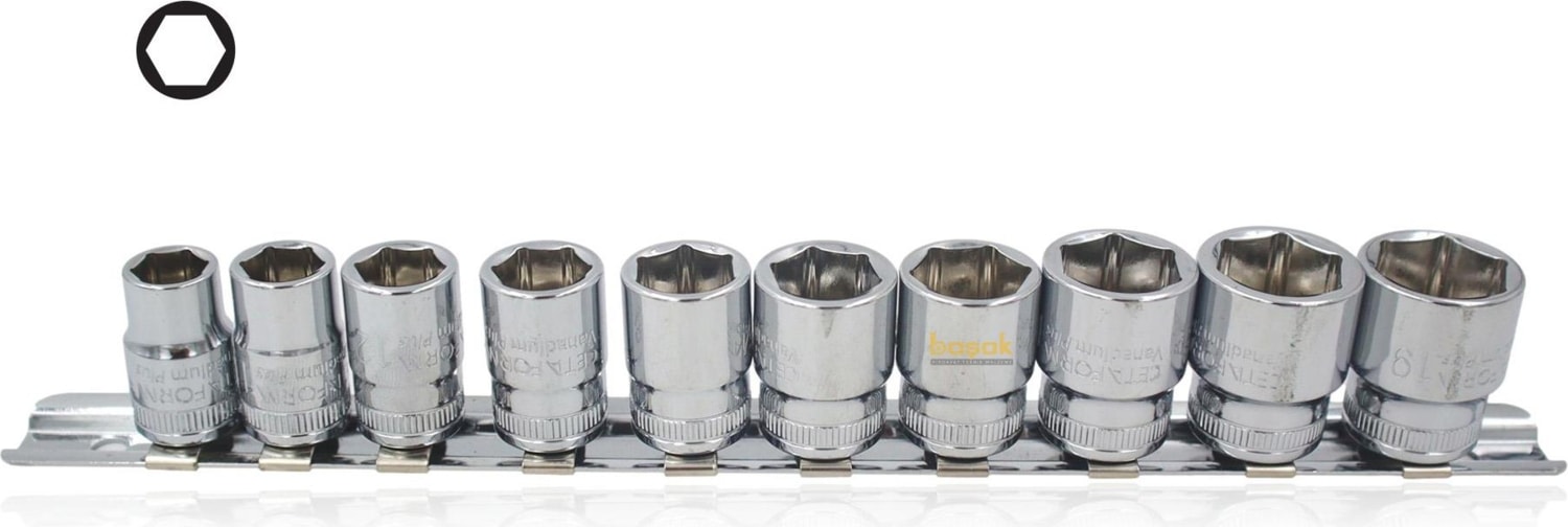 10 - 19 mm 3/8" 10 Parça Raylı Lokma Anahtar Takımı C12-RH10