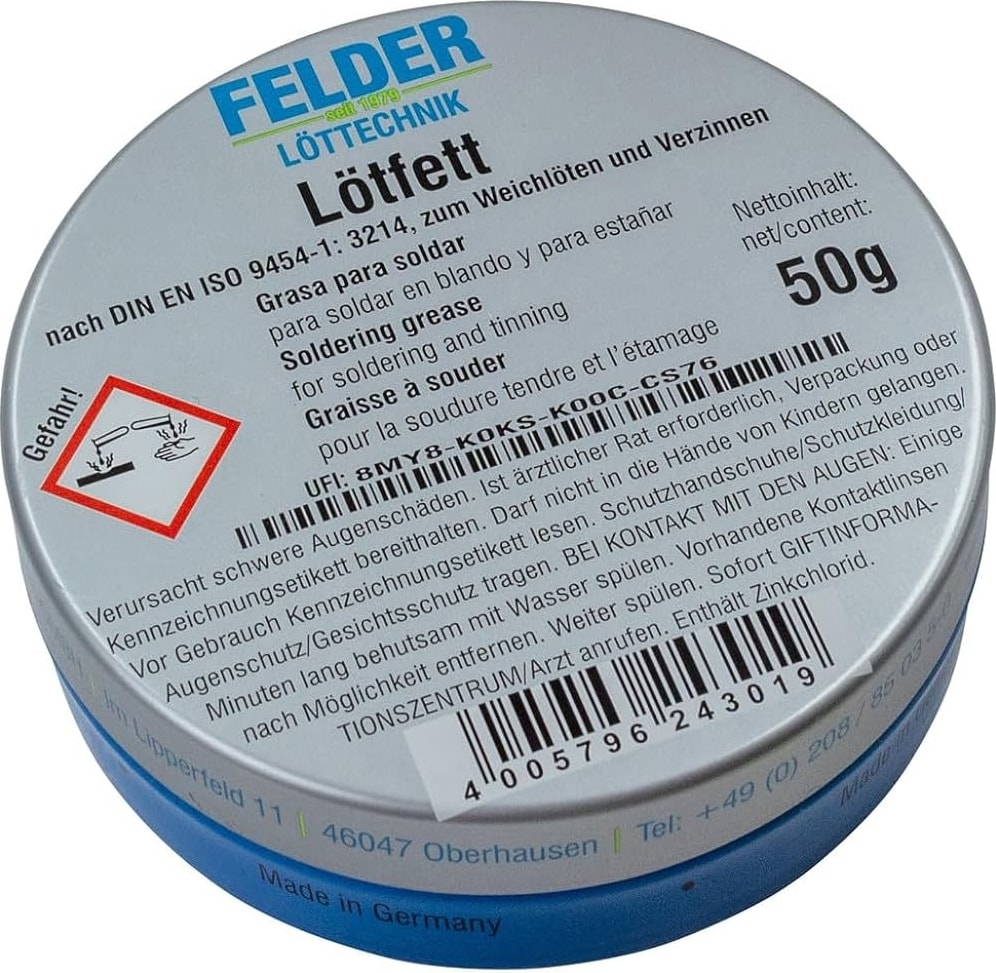 Alman Malı Felder Lötfett Lehim Pastası Havya Pastası 50 gr - Germany