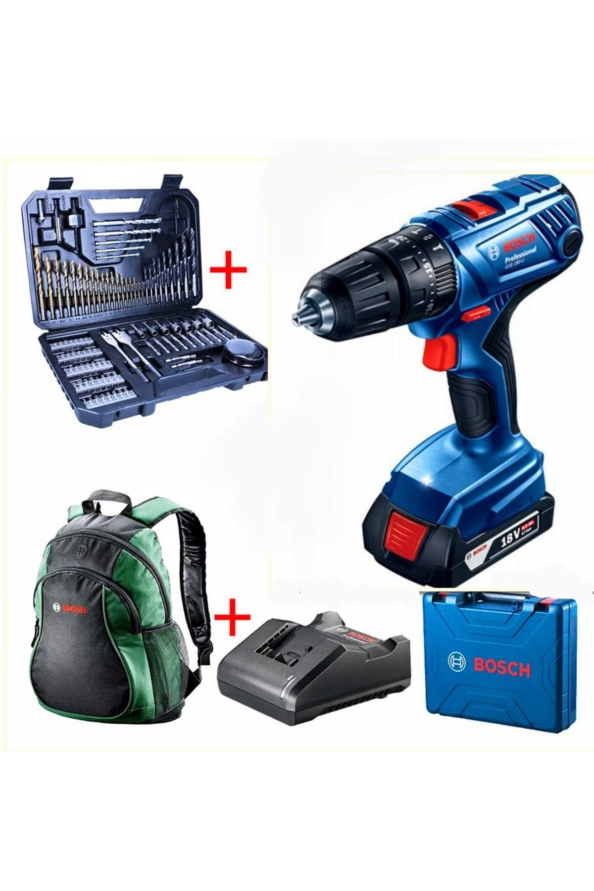 BOSCH Gsb 180 Lı Darbeli Matkap Vidalama (tek Bataryalı) , 103 Parça Uç Seti Ve Çanta