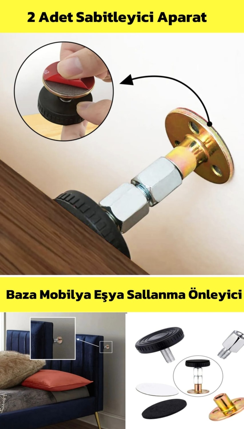 Yatak Baza Başlık Sabitleme Aparatı Ses ve Sallanma Titreşim Önleyici Eşya Sabitleme 2 Adet