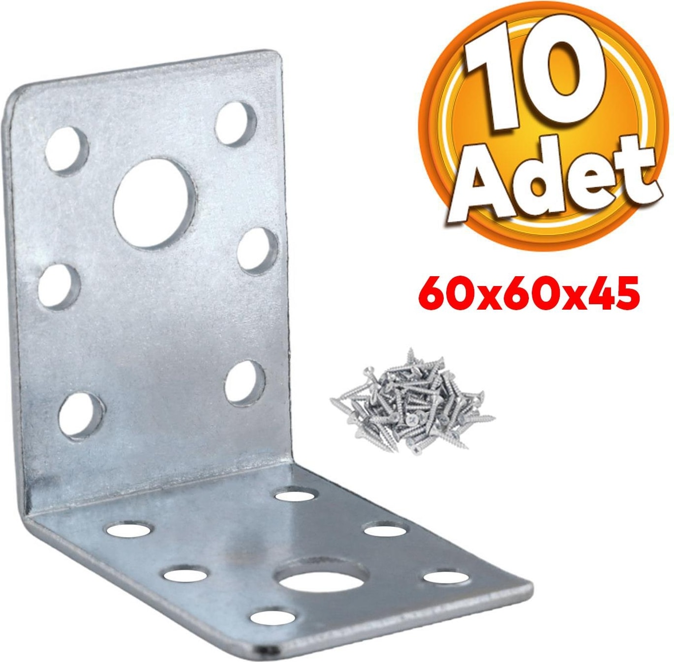 Mobilya Köşe Bağlantı Sabitleme L Demir Deprem Dolap Duvar Birleştirme Gönye 60X60X45 mm (10 Adet)