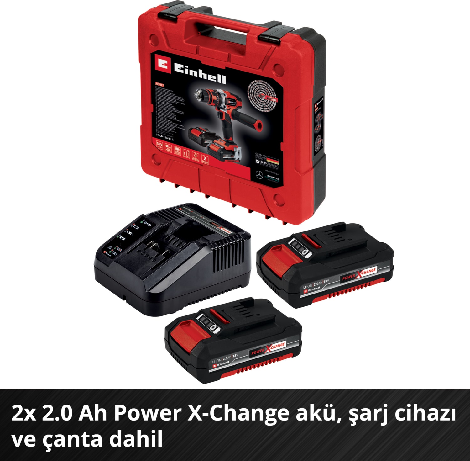 EİNHELL Akülü Darbeli Vidalama TE-CD 18/48 Li-i Kit Power X-Change (18 V, 48 Nm, darbeli delme fonksiyonu, 13 mm mandren, 2 vites, çanta, 2x 2,0 Ah akü + şarj cihazı dahildir) - 4513935