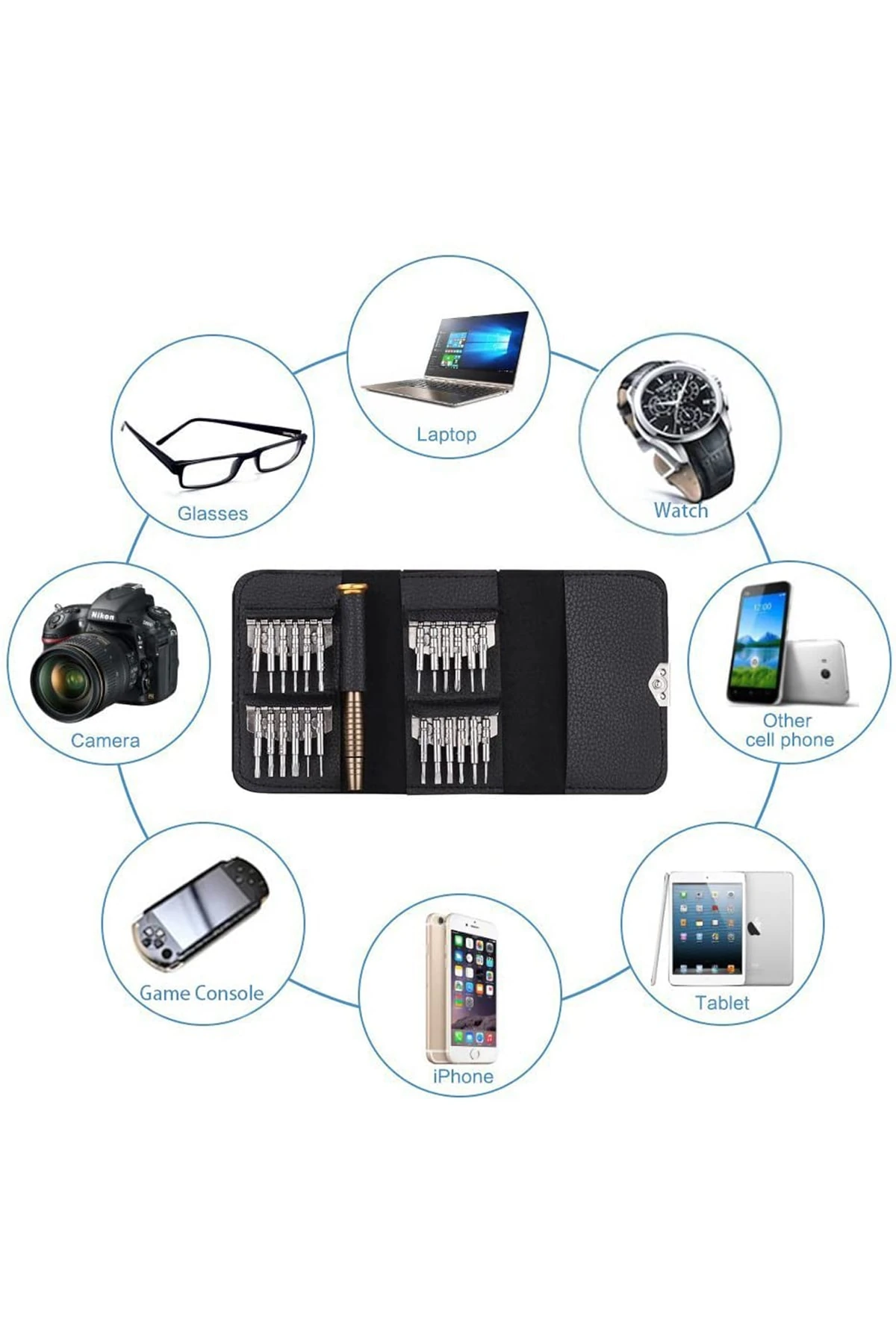 25 Parça Deri Cüzdanlı Tornavida Set Elektronik Saat Bilgisayar Tamir Tornavidası Seti