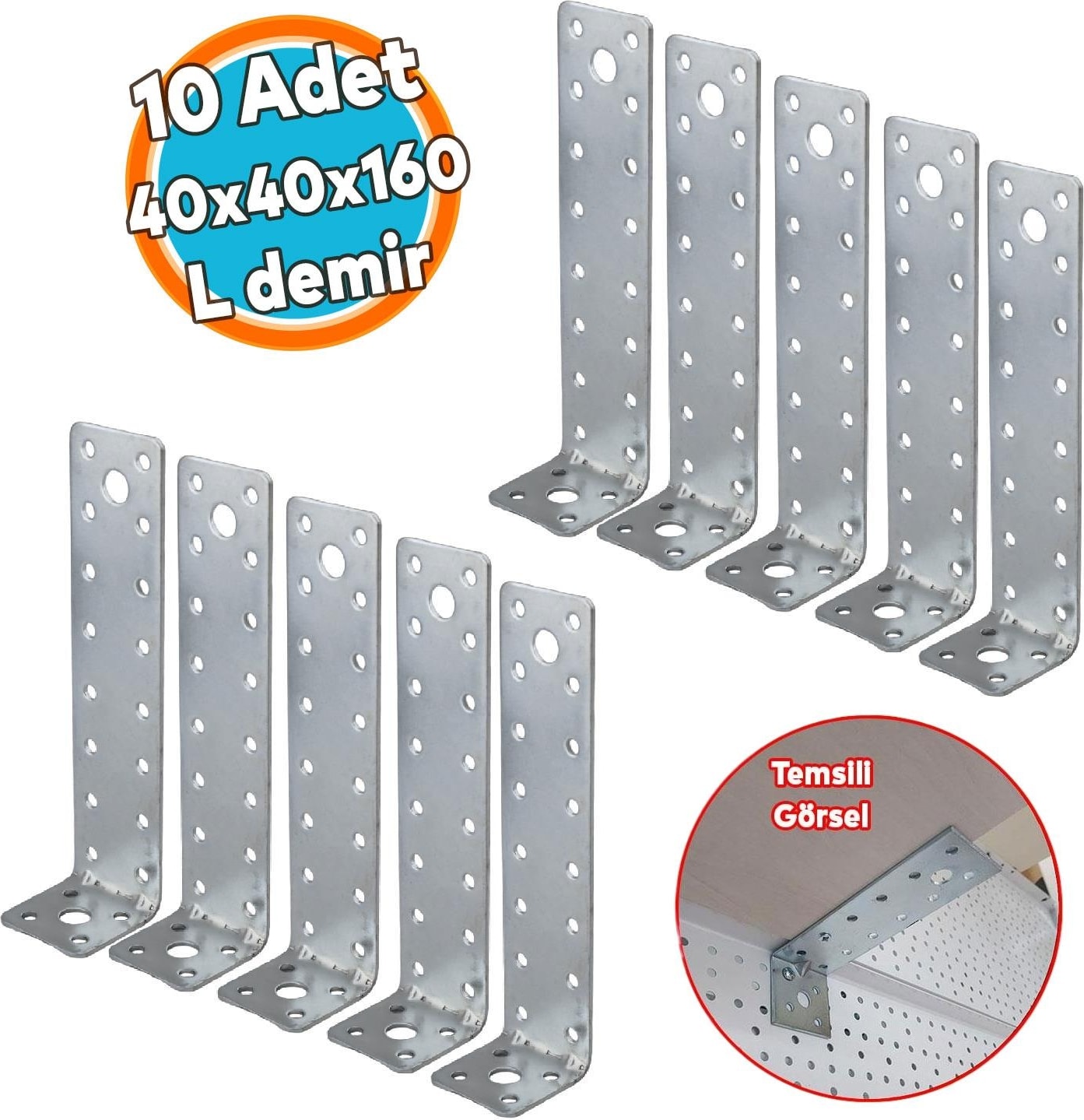 10 Adet Mobilya Dolap Duvar Sabitleme Metal Köşebent 40X40X160 mm Bağlantı Aparatı L Demiri Gönye