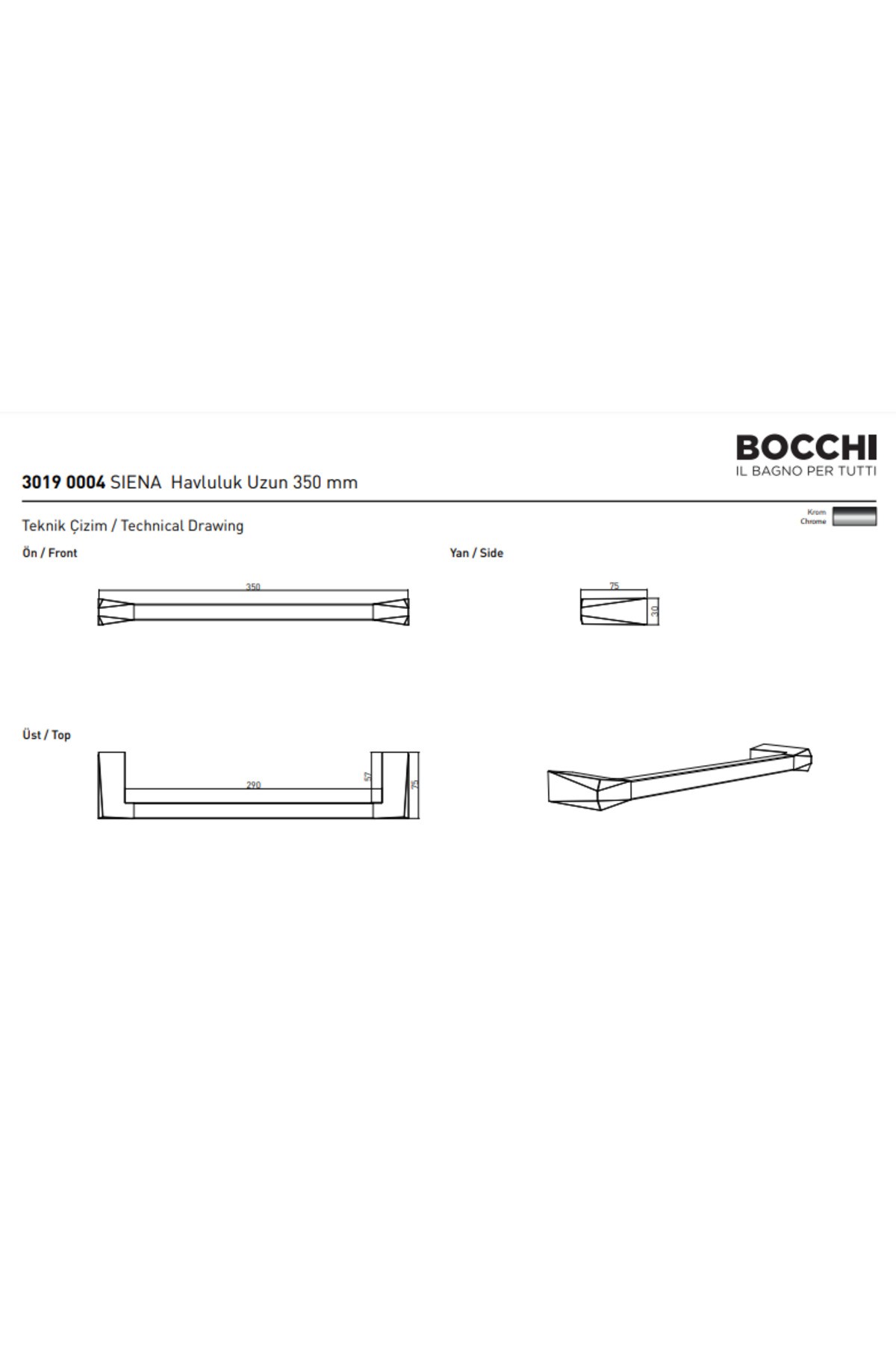 Siena Havluluk Uzun 35 Cm Krom 3019-0004