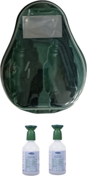 Göz Duşu Solüsyonu Istasyonu Set (Boş Istasyon +  Biophos 74 Yeşil Toz Çapak Göz Duşu Solüsyonu 500ML 2 Adet)