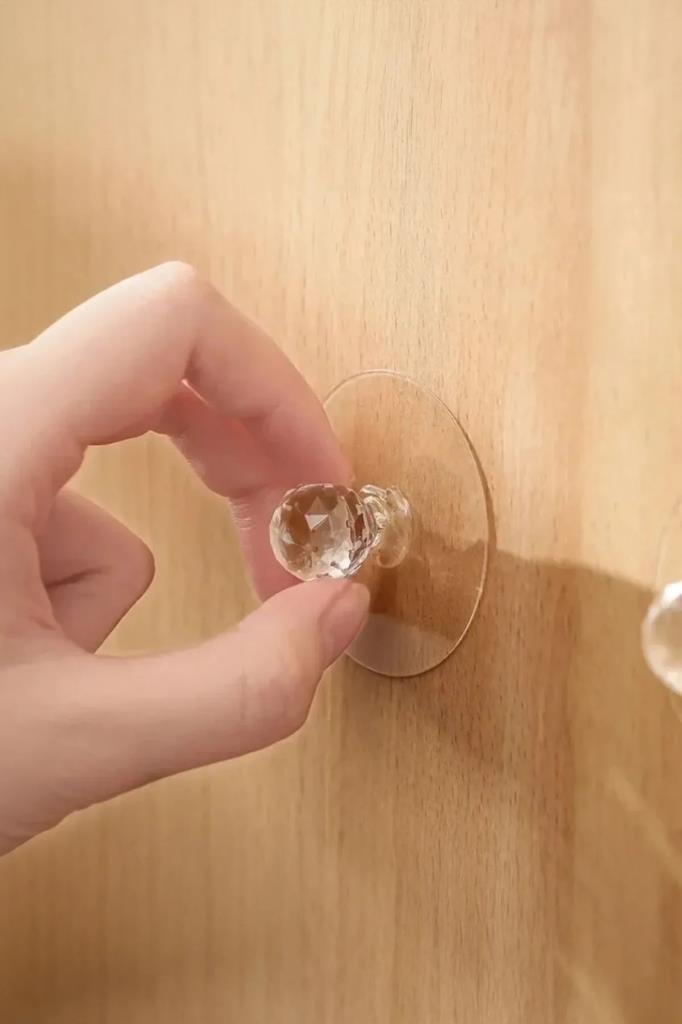 4 Adet Kristal Topuzlu Yapışkanlı Dolap Çekmece Kapak Tutma Kulpu Takı, Havlu Asmak İçin Kulp