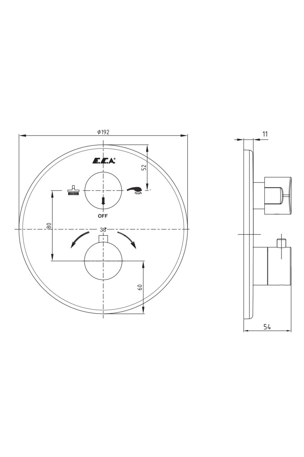 Termostatik Ankastre Banyo Bataryası Sıva Üstü 2 Yollu 102167215-YDE