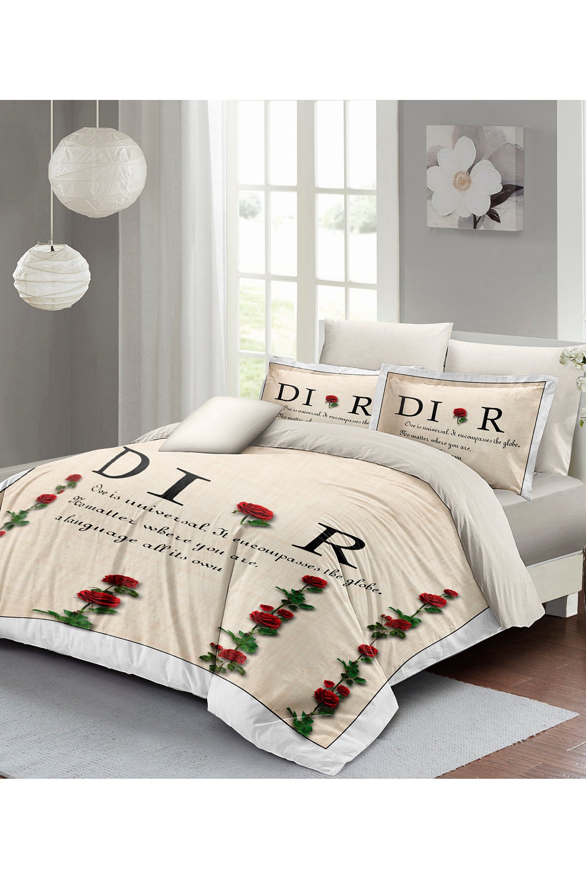 Kıng Sıze Nevresim Takımı %100 Doğal Pamuk Çift Kişilik 3d Digital Poetry Roses 220x240cm