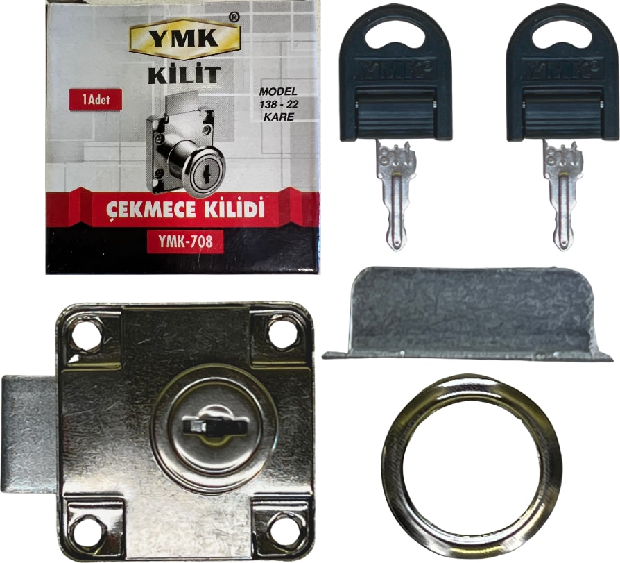 Yuma Ymk Çekmece Kilidi Kare Krom Anahtarlı 1 Paket ( 12 Adet )