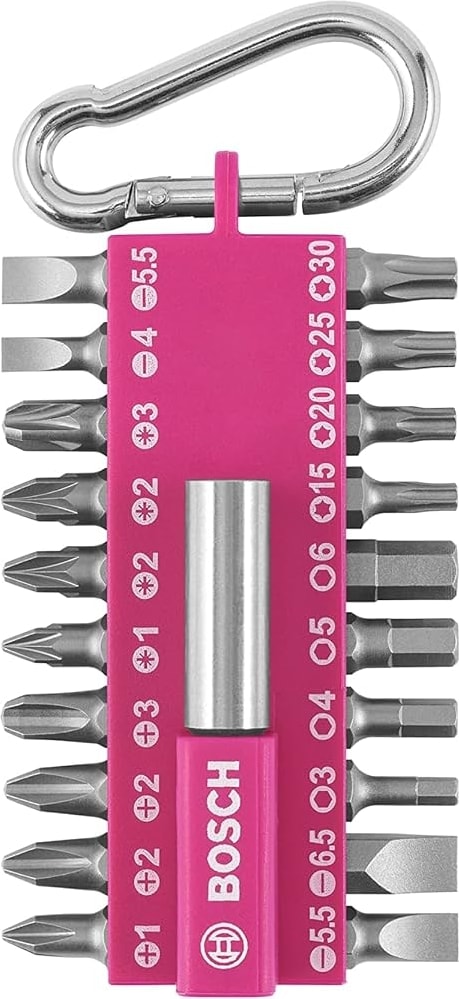 BOSCH - 21 Parça Yaylı Kancalı Vidalama(Pembe) 8'li Karton Standlı