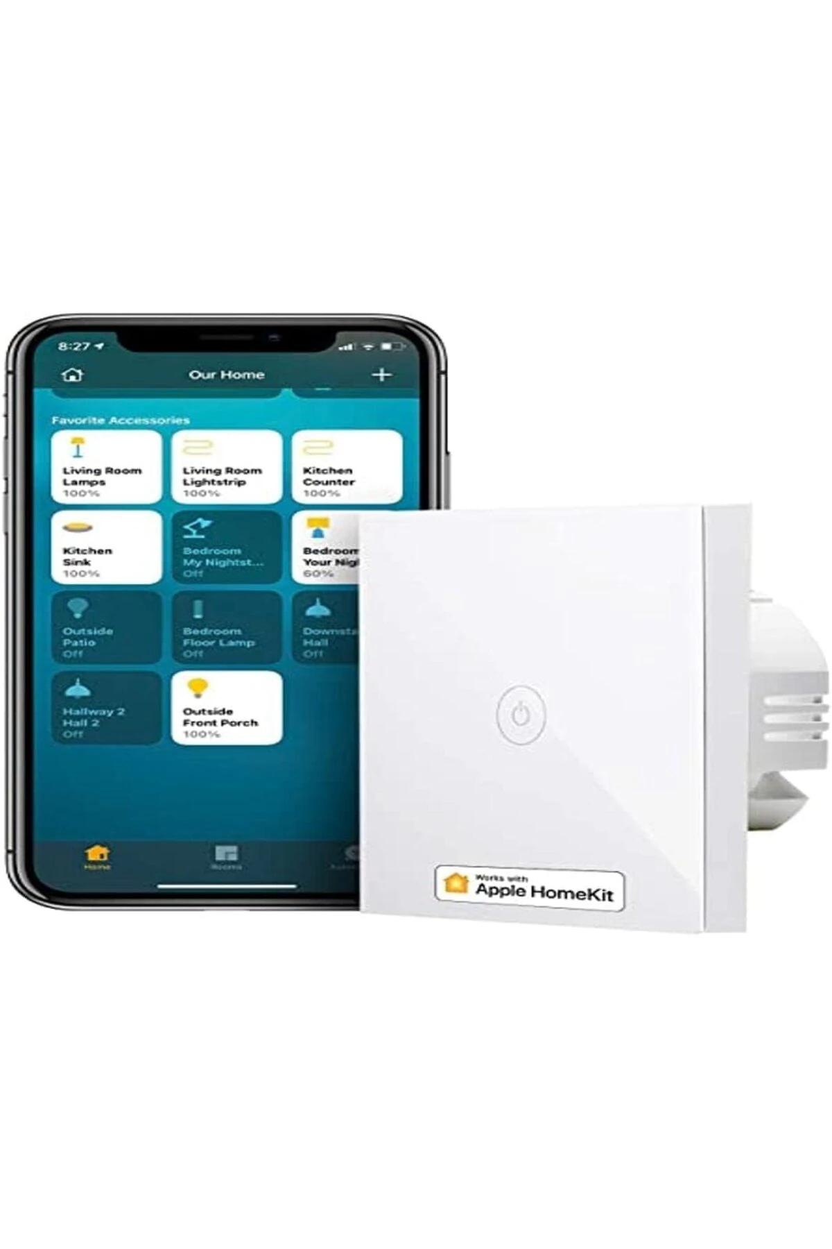 snShop HomeKit ile uyumlu akıllı ışık şalteri, WLAN duvar şalteri, 1 yollu 1 vites, sıfır i