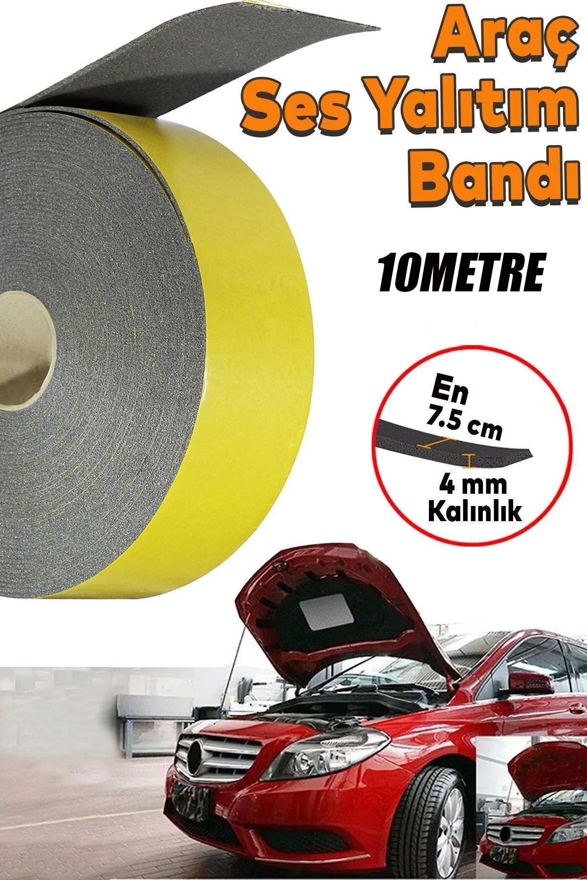 Araç Oto Ses Isı Yalıtım İzolasyon Bandı Bantı Kauçuk Sünger 75 mm 10 Metre.