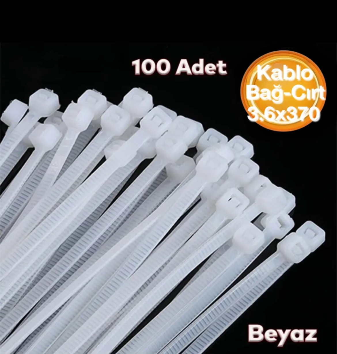 Plastik Cırt Kelepçe 3.6X370 mm (100 Adet) Beyaz