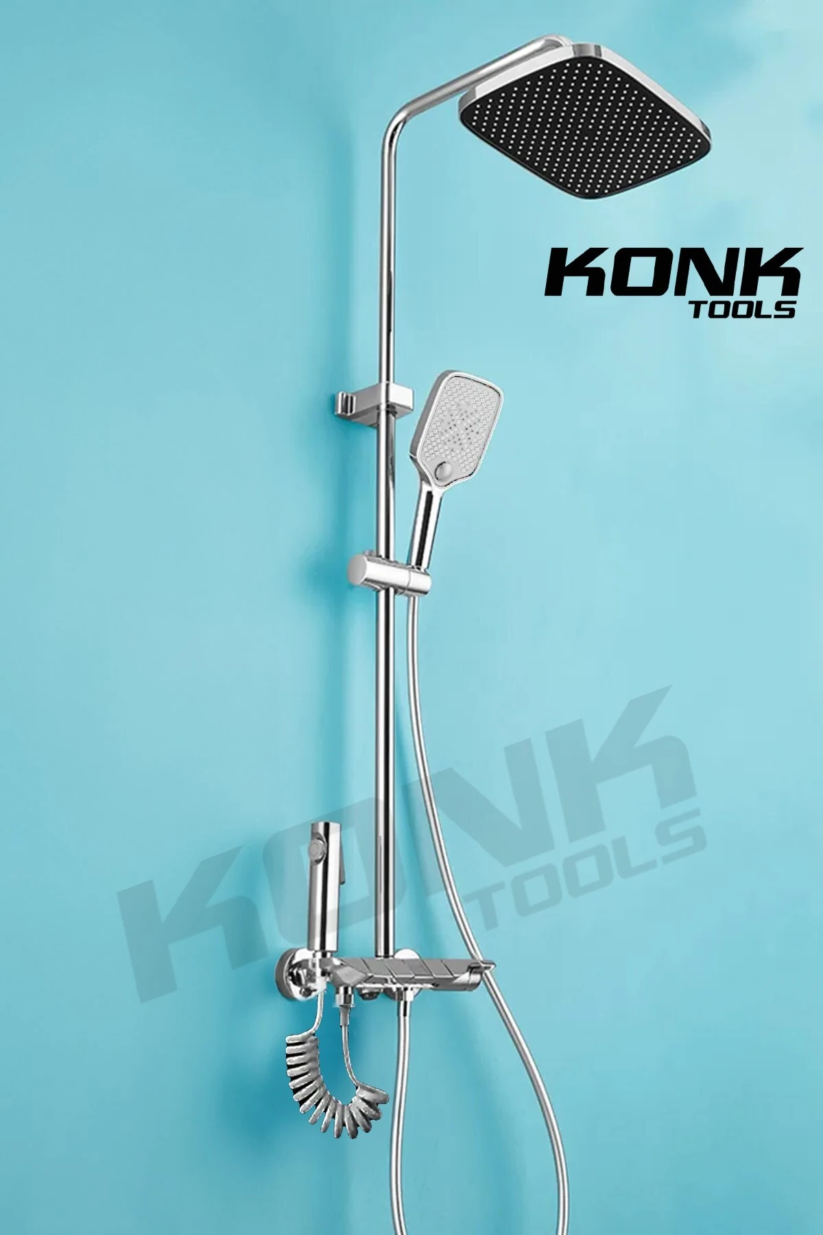 Piyano 5 Fonksiyonlu Krom Banyo Bataryalı Robot Duş Seti Tepe Duşu Duş Seti 130 cm