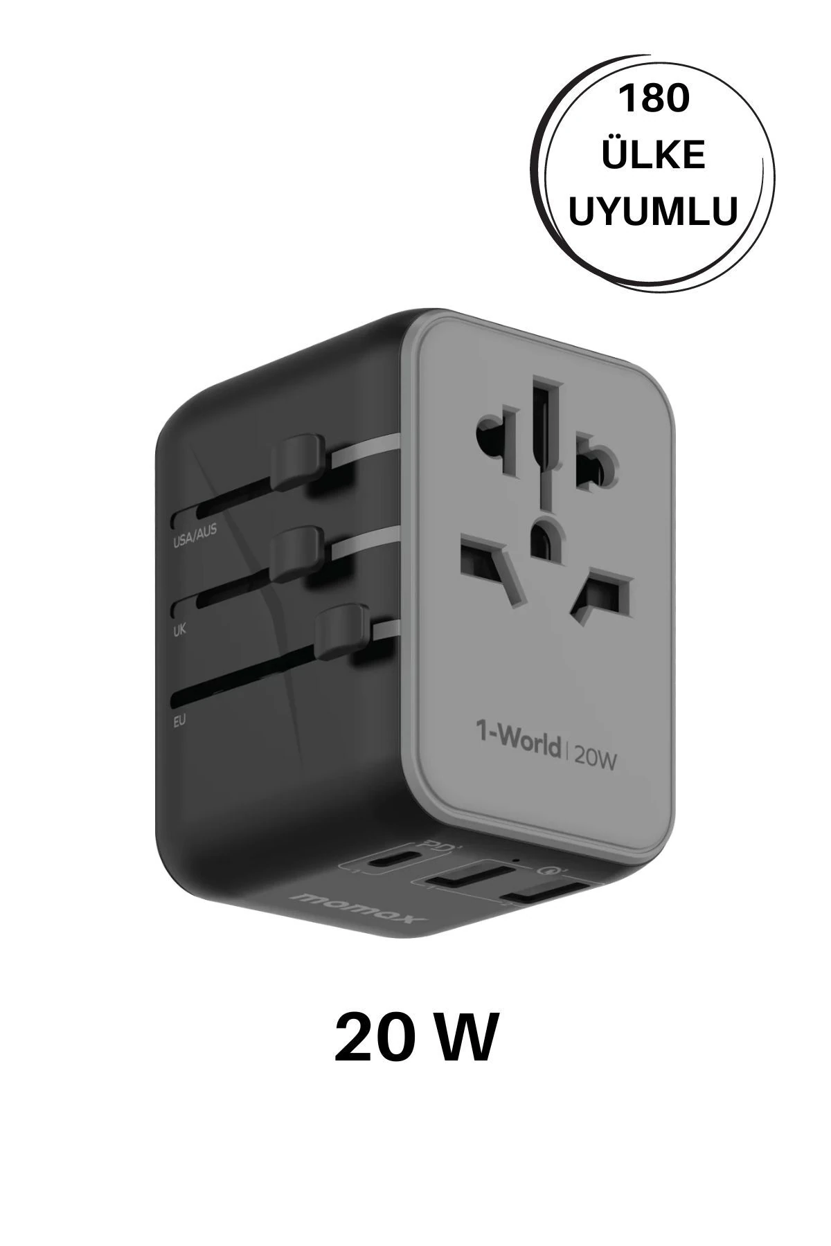 20W 1-World 5-Port AC Seyahat Piriz Dönüştürücü Charger (BLACK)