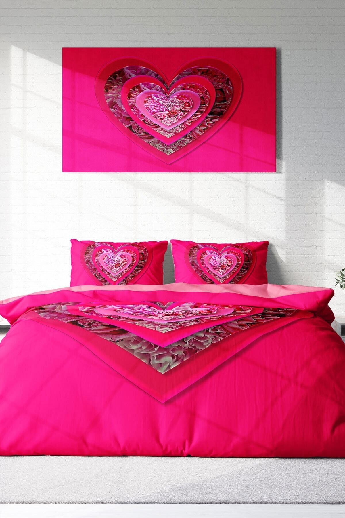 KING SIZE Pink Valentine 3d Çift Kişilik Nevresim Takımı