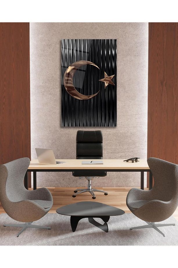 Türk Bayrağı Cam Tablo Modern Ev Ofis Salon Hediyelik Büyük Tablo Duvar Dekoru