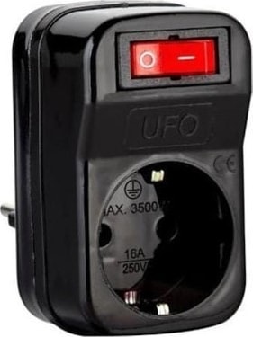 Anahtarlı Priz Tekli Siyah Akım Korumalı 3500W Ufo Tekli Akım