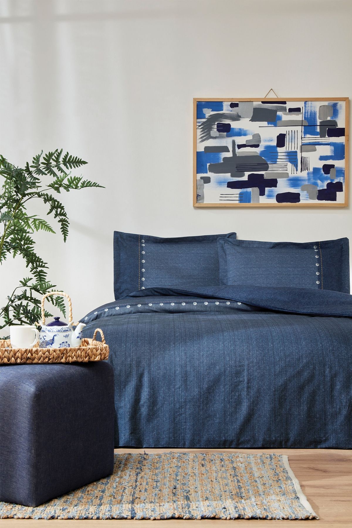 Oregon Çift Kişilik Lastikli Çarşaf Denim Nevresim Takımı