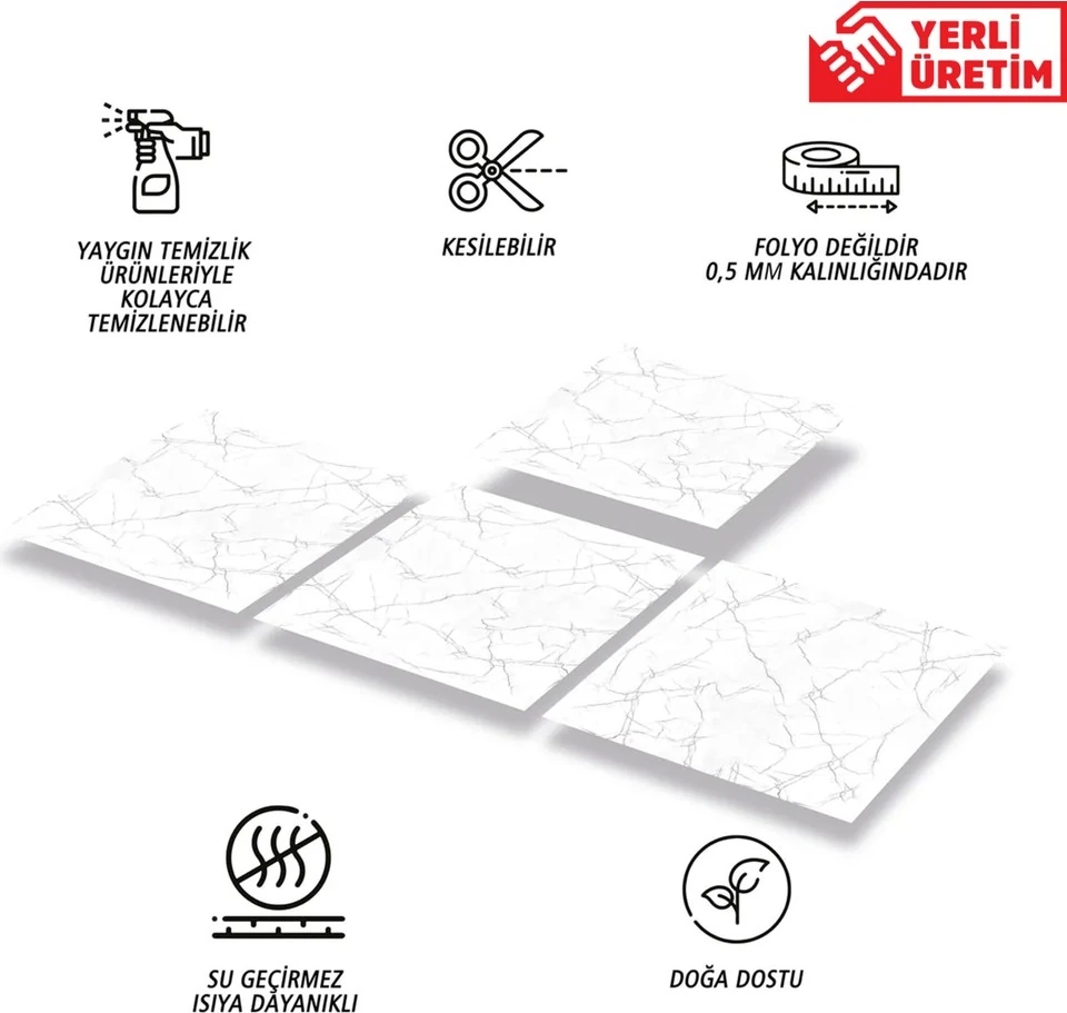 Kendinden Yapışkanlı Silver Mermer Desenli Pvc Karo 30X30 cm (33 Adet) 3m2