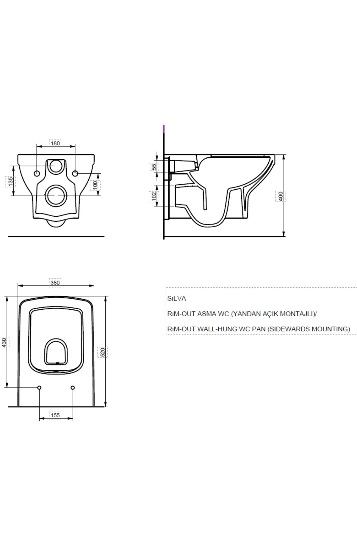 Silva Kanalsız Asma Klozet Ve Yavaş Kapanır Kapak (AÇIK MONTOJ)