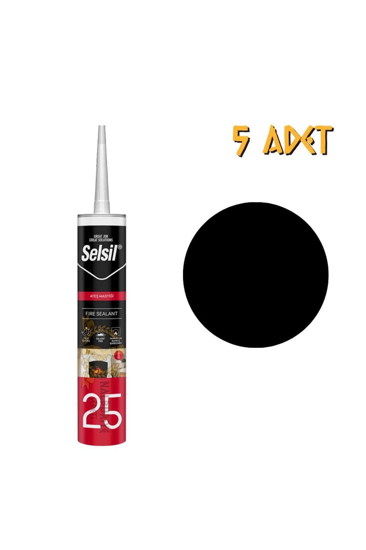 Isıya Dayanıklı Ateş Mastiği SİYAH 300 ml. - 5 Adet