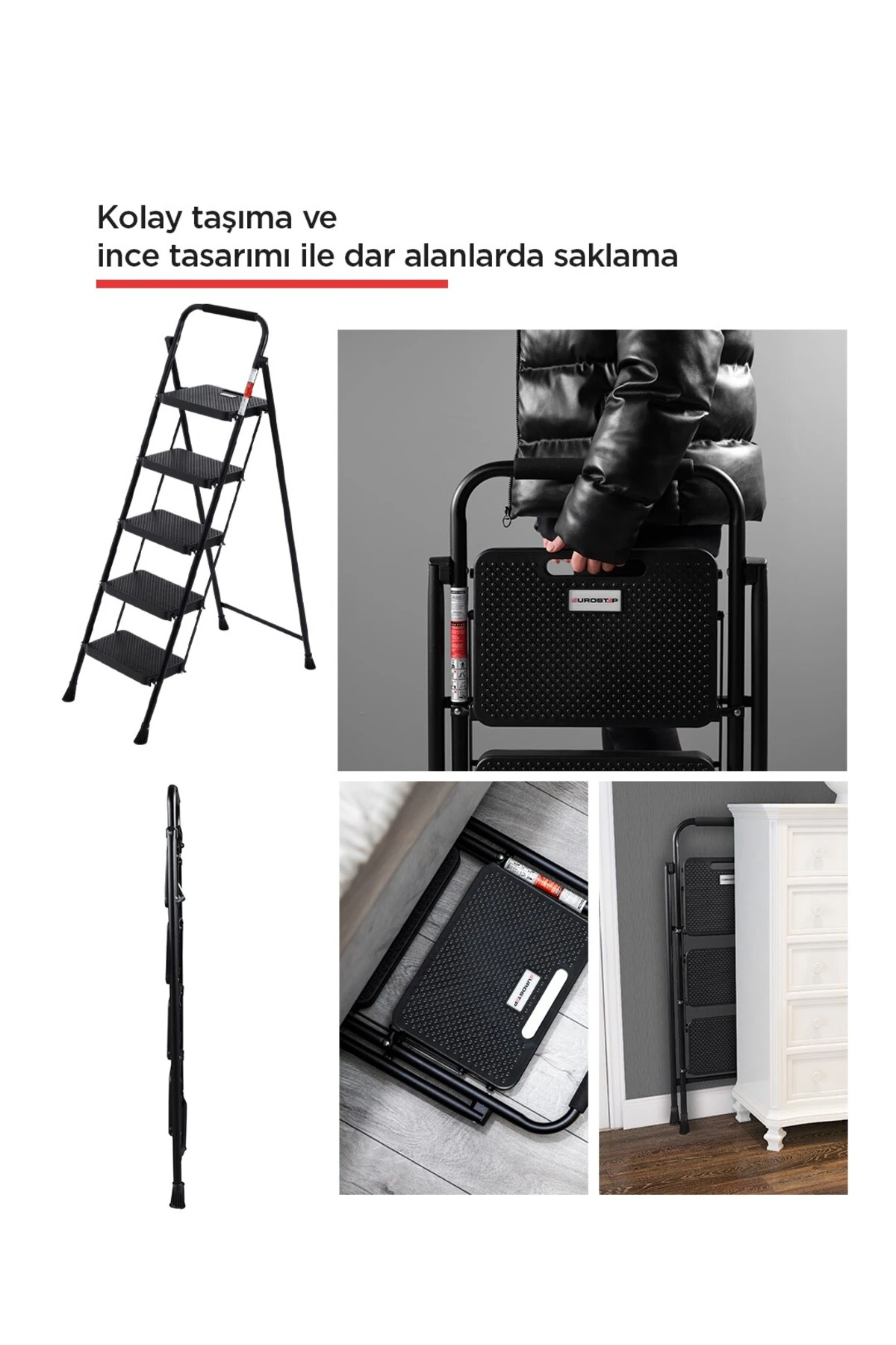 5 Basamak Siyah Merdiven Geniş Basamaklı EUROTOWER, ET5