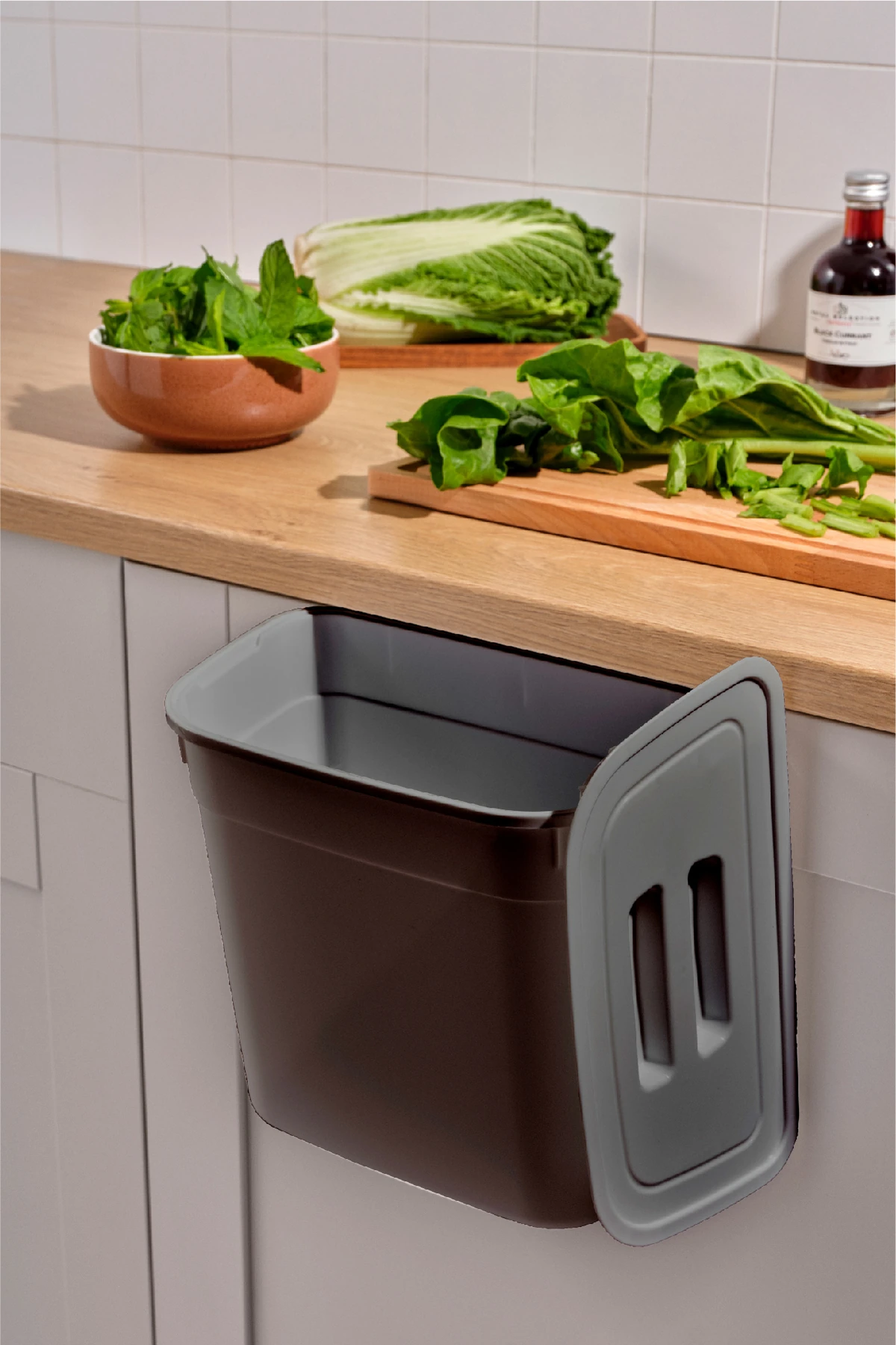 Kapaklı Asılabilir Çöp Kovası Antrasit