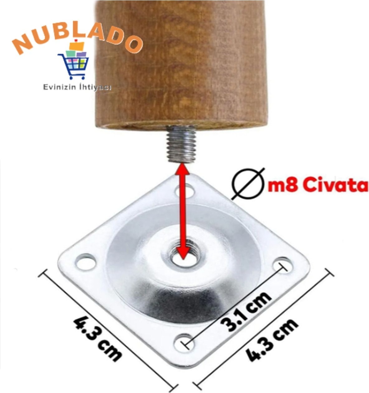 Ahşap (25 Cm) Sehpa Puf Tabure Tv Ünitesi Ayağı Ayakları M8 Civatalı Bağlantı Aparatlı 4'lü Set