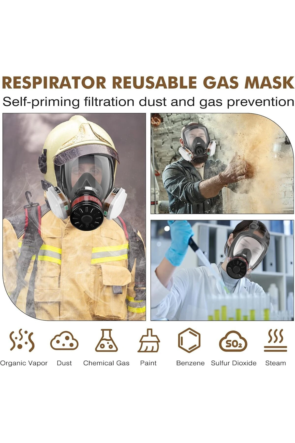 TAM YÜZ GAZ MASKESİ HAYATTA KALMA NÜKLEER GAZ 40MM AKTİF KARBON