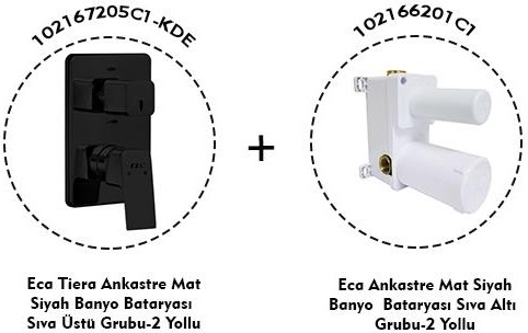 Tiera Ankastre Mat Siyah Banyo Bataryası 2 Parça Set / 2 Yollu (102167205C1-KDE+102166201C1)