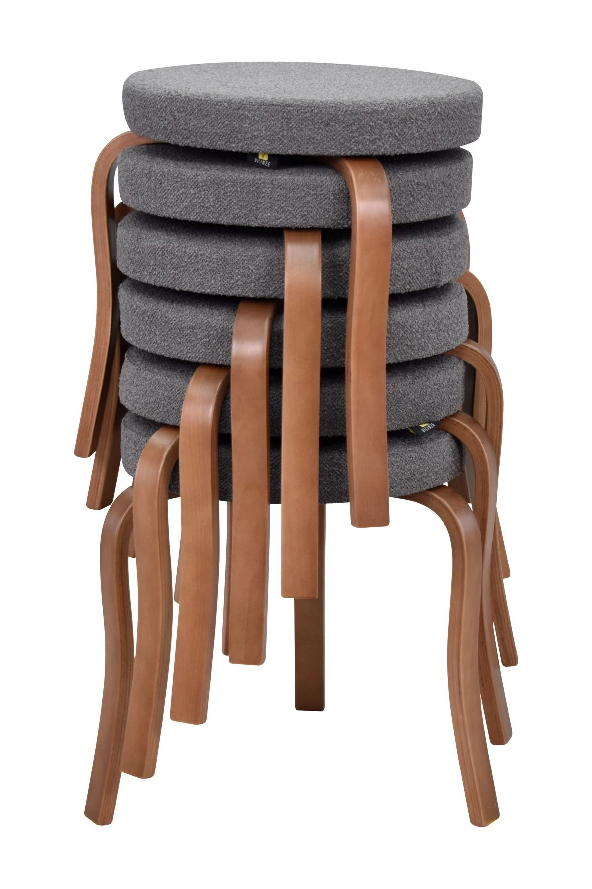 Ege Teddy Kumaş Kestane Ahşap Ayak Istiflenebilir Mutfak-balkon Taburesi (6 ADET)