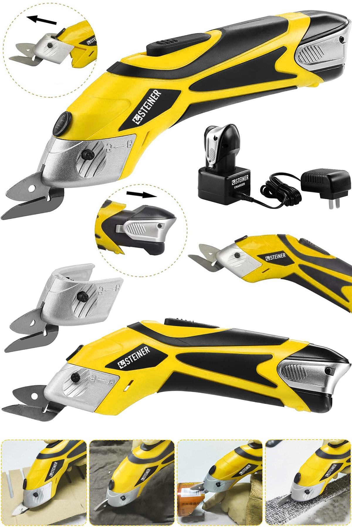 Alman Profesyonel 18 V Şarjli Çelik Dişli Çift Akülü Kumaş Kesme Deri Kağıt Makasi Çok Amaçlı Makas