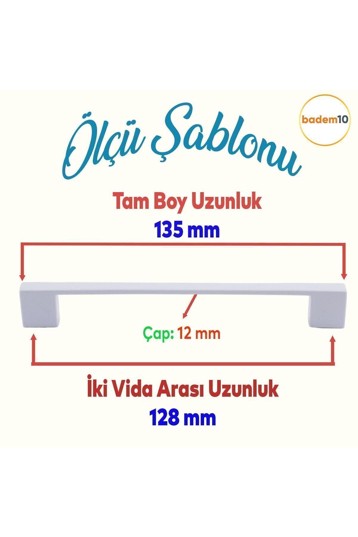 BADEM10 Gölcük Düz Mobilya Mutfak Dolap Çekmece Dolabı Kapak Metal Kulpu Kulbu Kulpları Beyaz 128 Mm-12.8 Cm