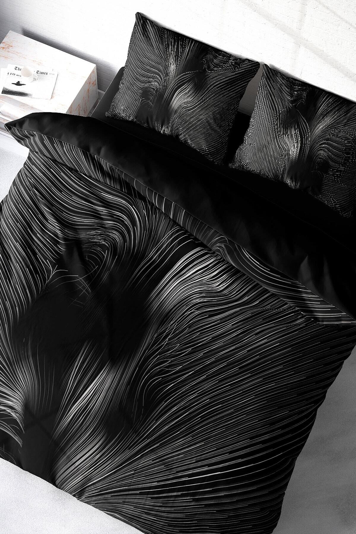 Kıng Sıze Gray Motion 3d Pamuk Saten Çift Kişilik Nevresim Takımı 220x240cm