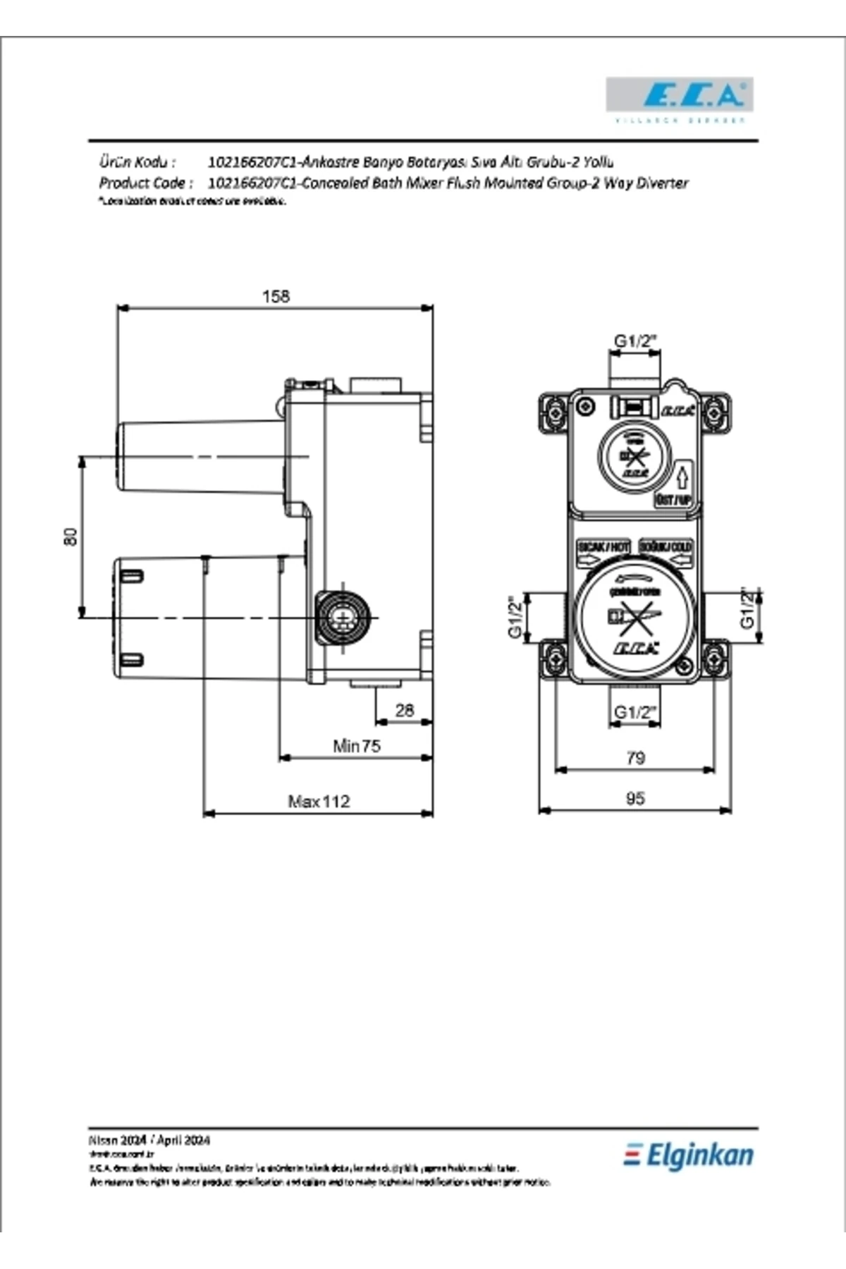 Ankastre Banyo Bataryası Sıva Altı Grubu 2 Yollu Mat Siyah