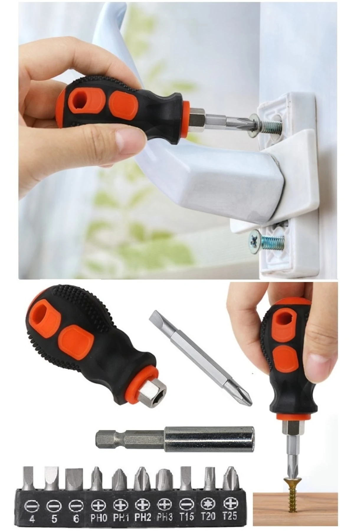 Tombul Kısa Tornavida Seti 13 Parçalı Bits Uzatma Seti 1/4 Hex Yıldız Düz