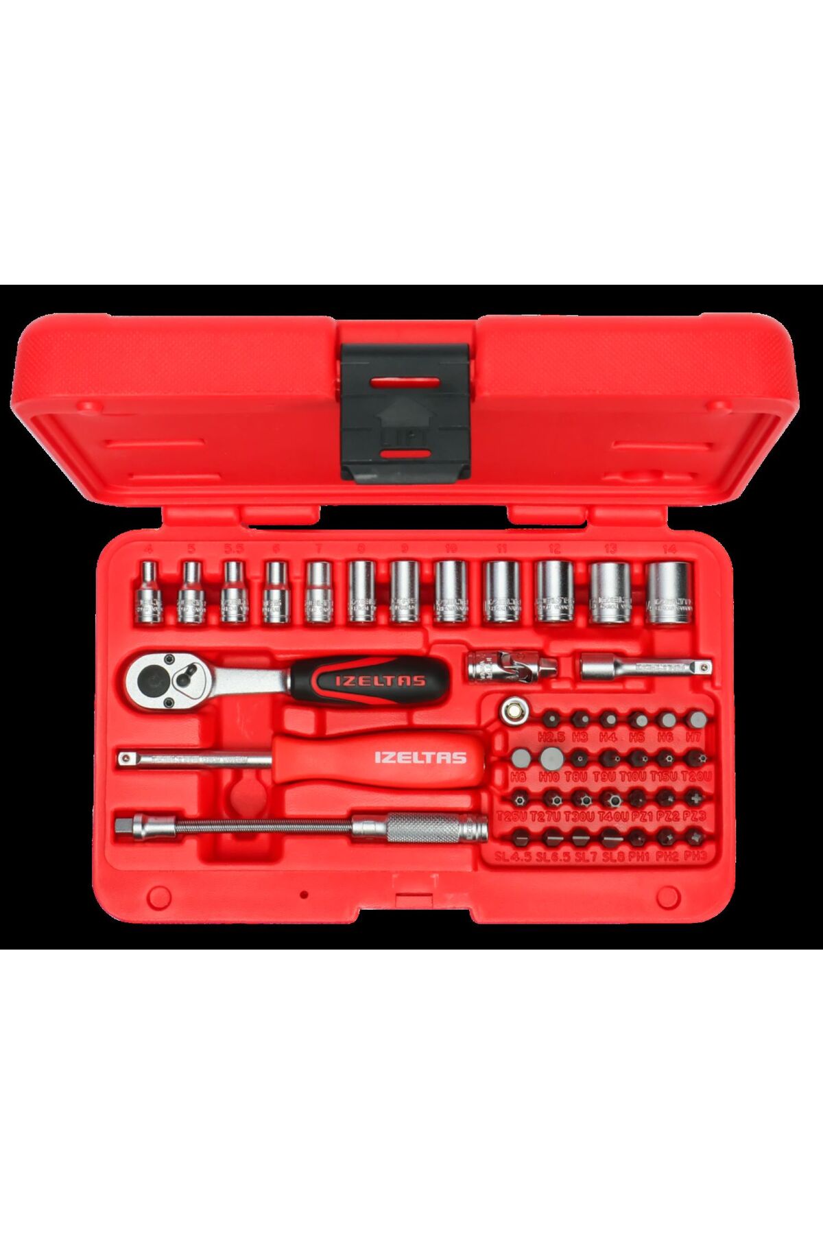 İZELTAŞ izeltaş 1/4 altı köşe lokma anahtar ve bits set 45 parça