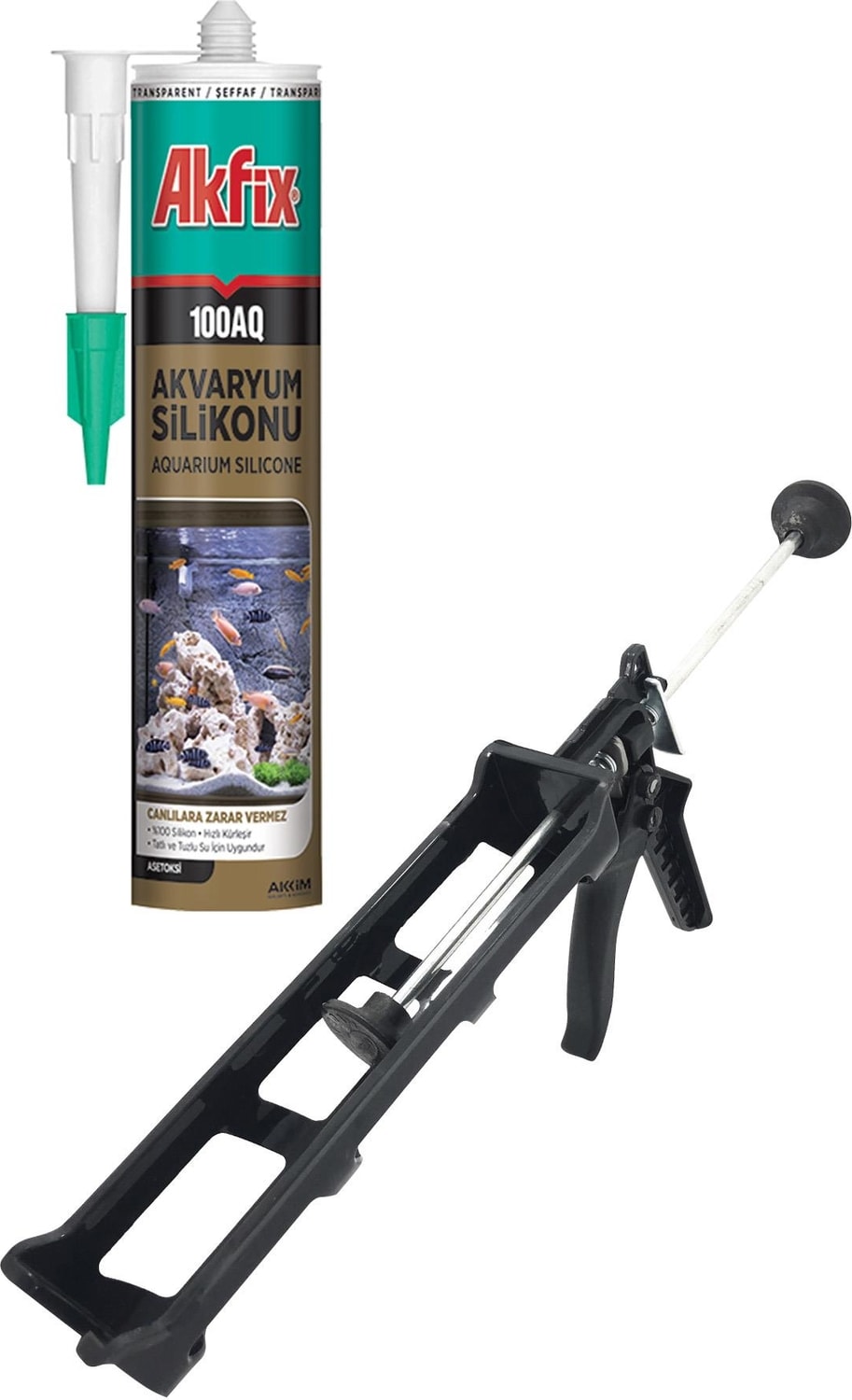 100AQ Şeffaf Akvaryum Silikonu 310ML + Silikon Tabancası