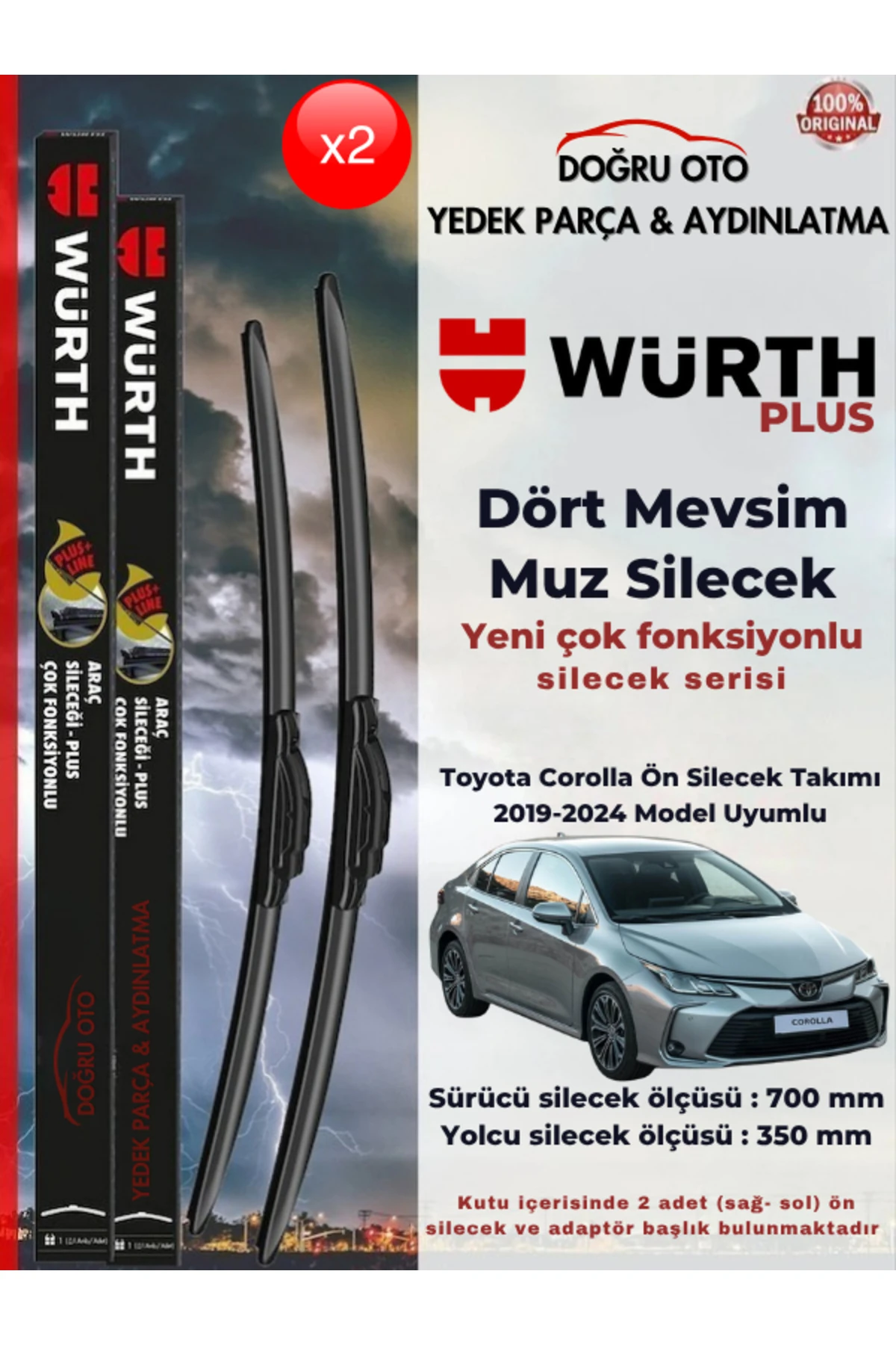 Corolla Ön Cam Silecek Takımı 2019-2024 Model Uyumlu (700/350mm)