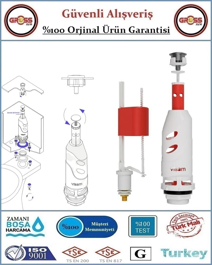 Teos Klozet Rezervuar Iç Takımı Basmalı - Orjinal Ürün