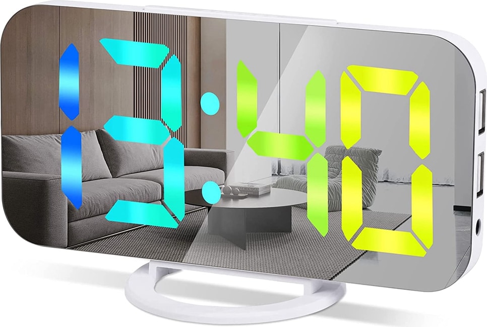 Yatak Odası Için Rgb Dijital Çalar Saat, 4 Rgb Değişen Renk ve 7 Normal Renk Haneli B ile 6,5 Inç Hd ve Ayna Ekran (Yurt Dışından)