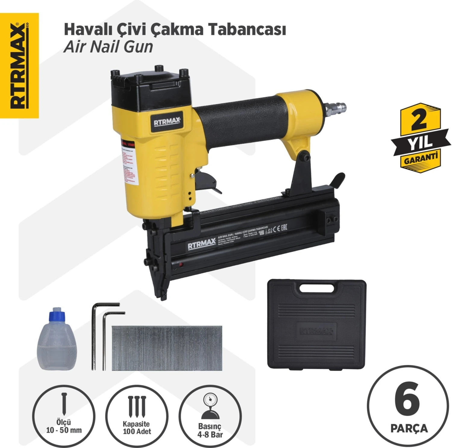 RTM0135 Havalı Çivi Çakma Tabancası 10-50 mm Çantalı
